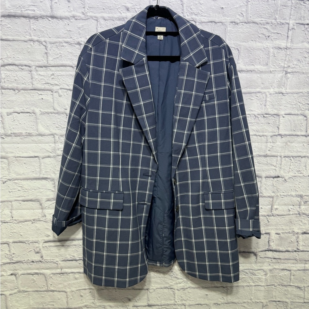 Classic Navy Plaid Blazer Jacket - Women's